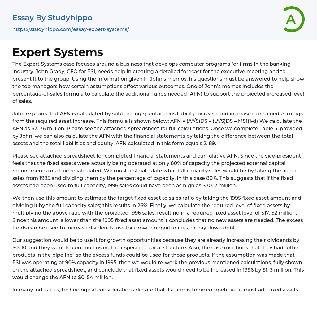 Expert Systems Essay Example