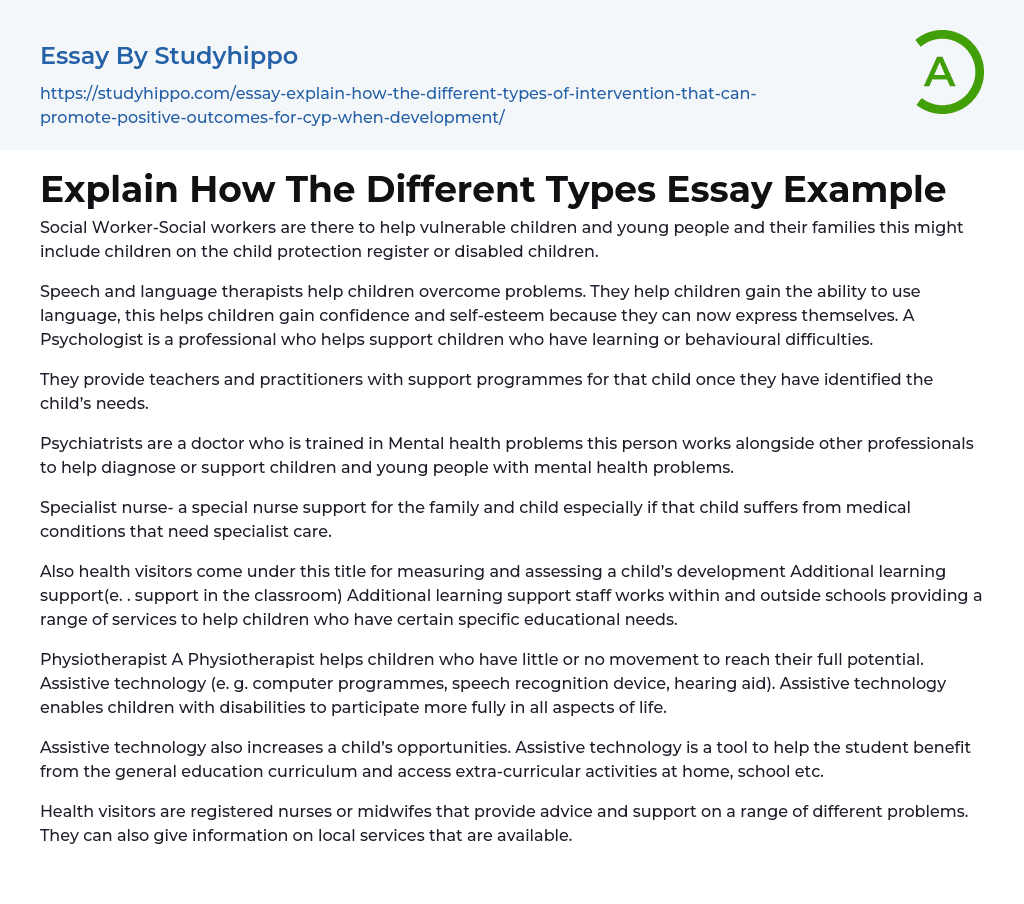 Explain How The Different Types Essay Example