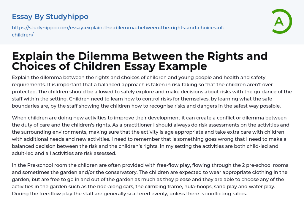 Explain the Dilemma Between the Rights and Choices of Children Essay Example