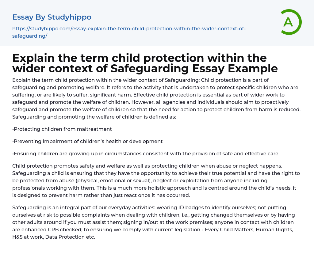 Explain The Term Child Protection Within The Wider Context Of 