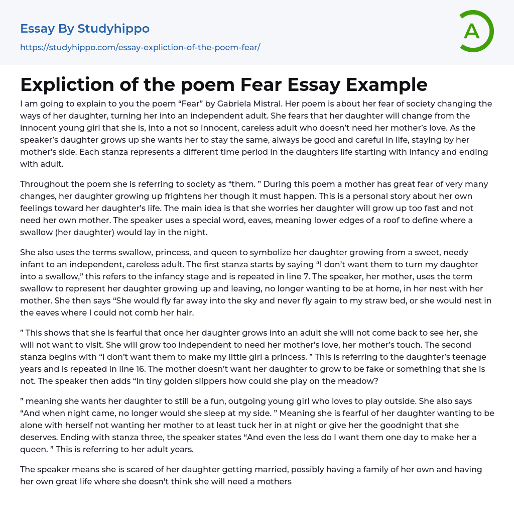 Expliction of the poem Fear Essay Example