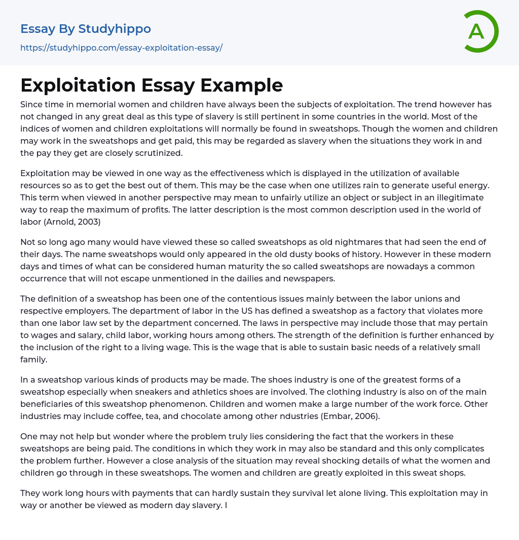 Exploitation Essay Example