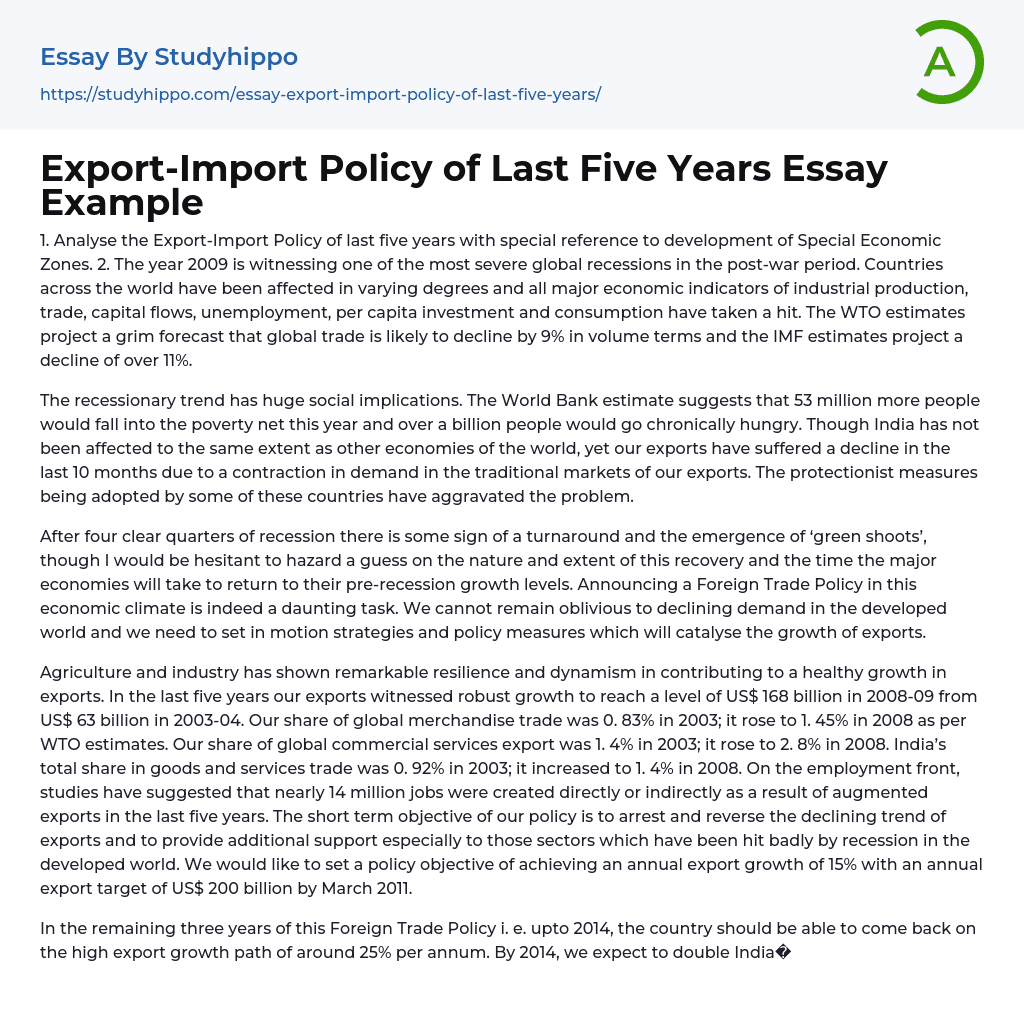 Export-Import Policy of Last Five Years Essay Example