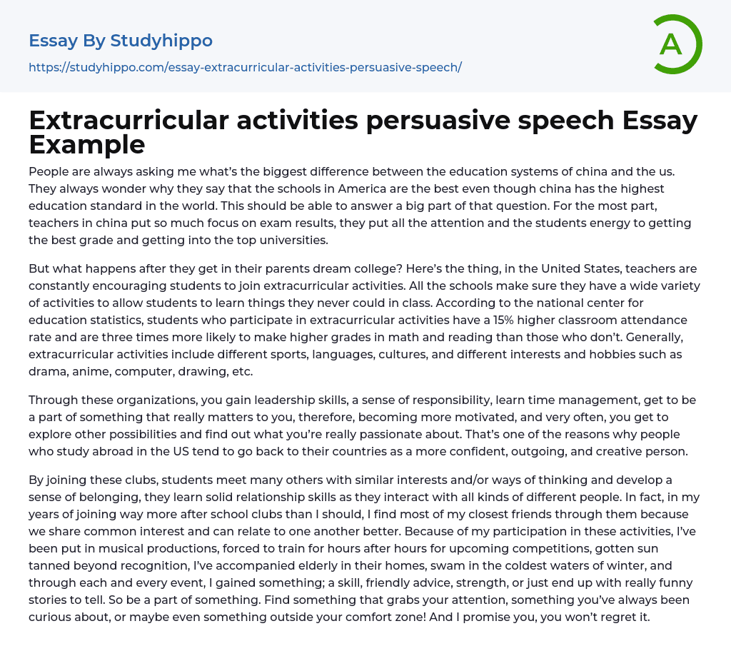 Extracurricular activities persuasive speech Essay Example