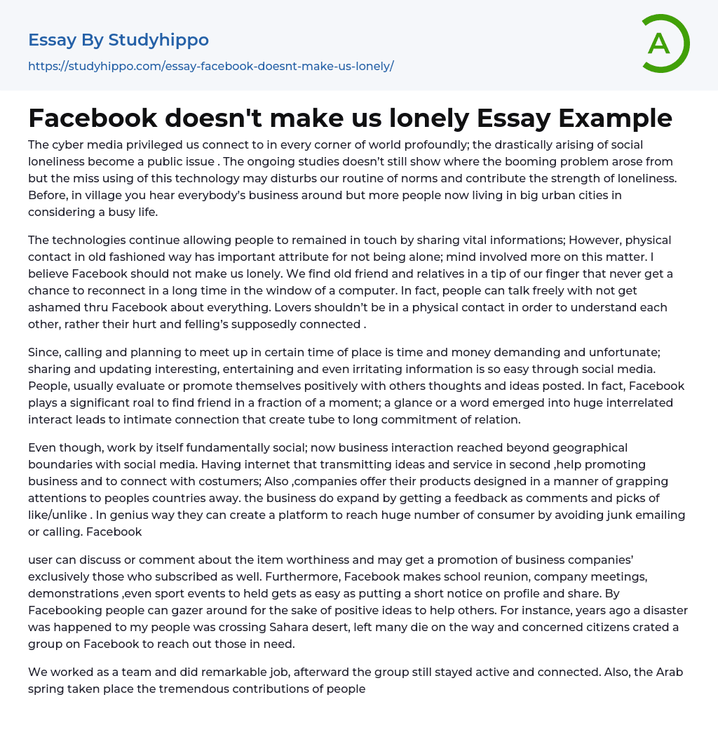 Facebook doesn’t make us lonely Essay Example