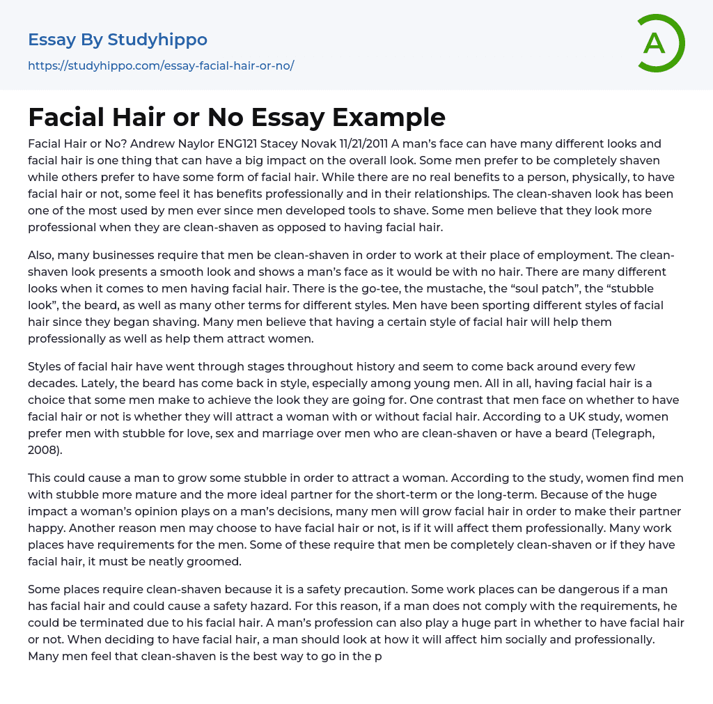 Facial Hair or No? Essay Example