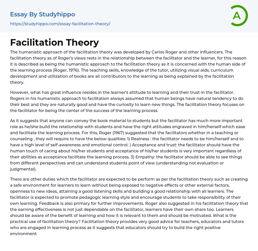 Facilitation Theory Essay Example