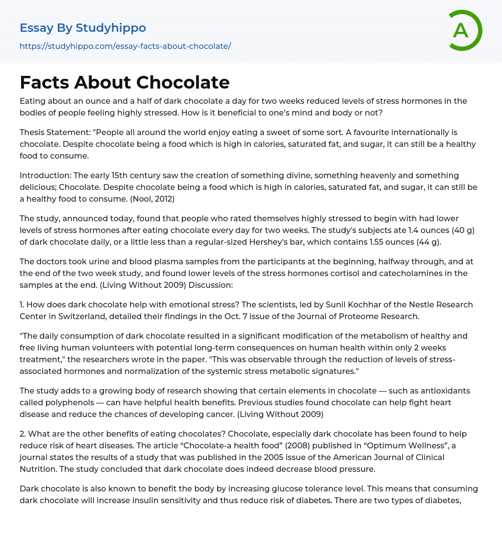 Facts About Chocolate Essay Example