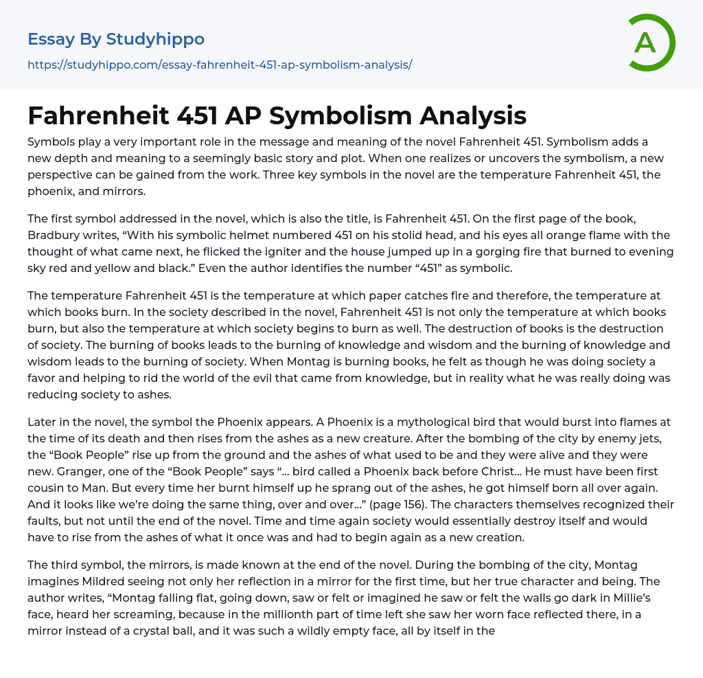 Fahrenheit 451 AP Symbolism Analysis Essay Example