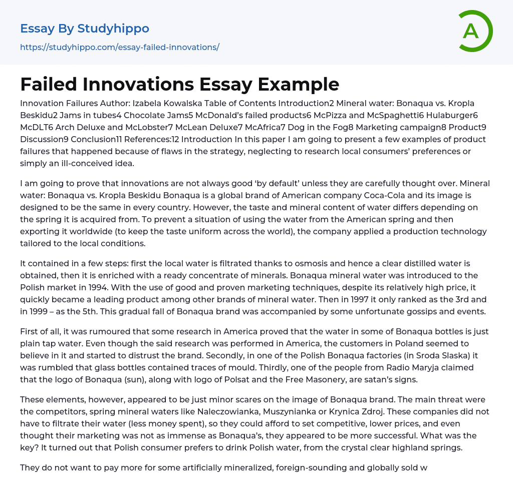 Failed Innovations Essay Example