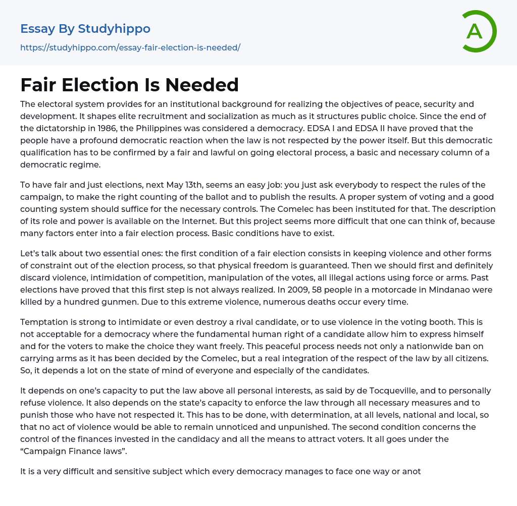 Fair Election Is Needed Essay Example