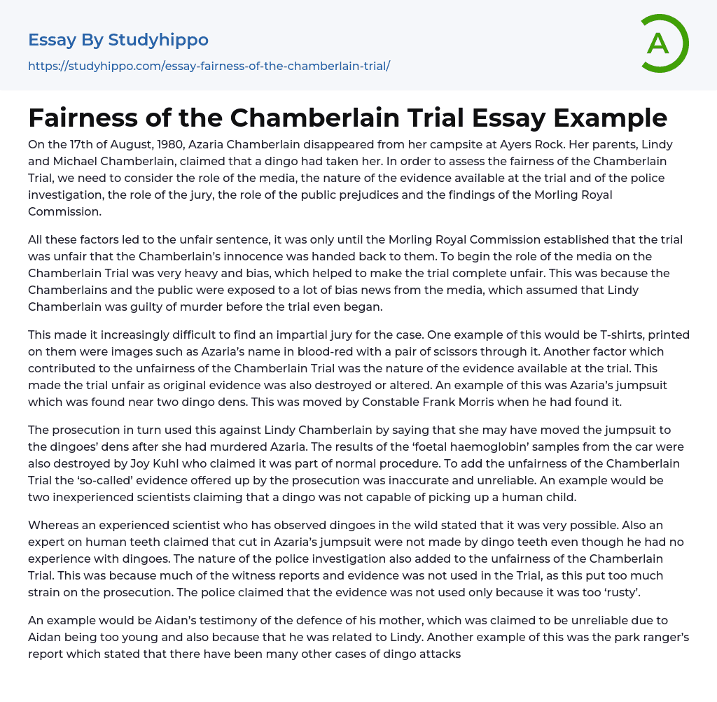 Fairness of the Chamberlain Trial Essay Example