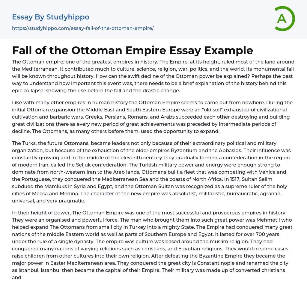 Fall of the Ottoman Empire Essay Example