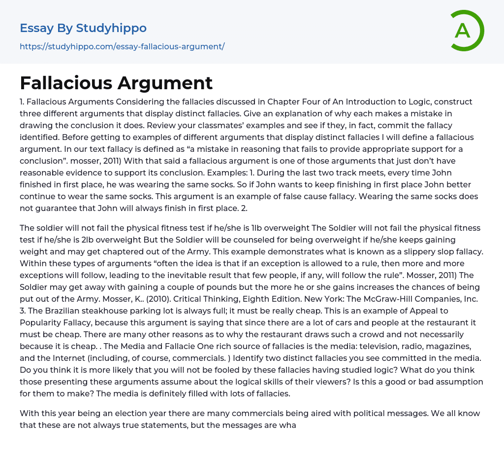 Fallacious Argument Essay Example