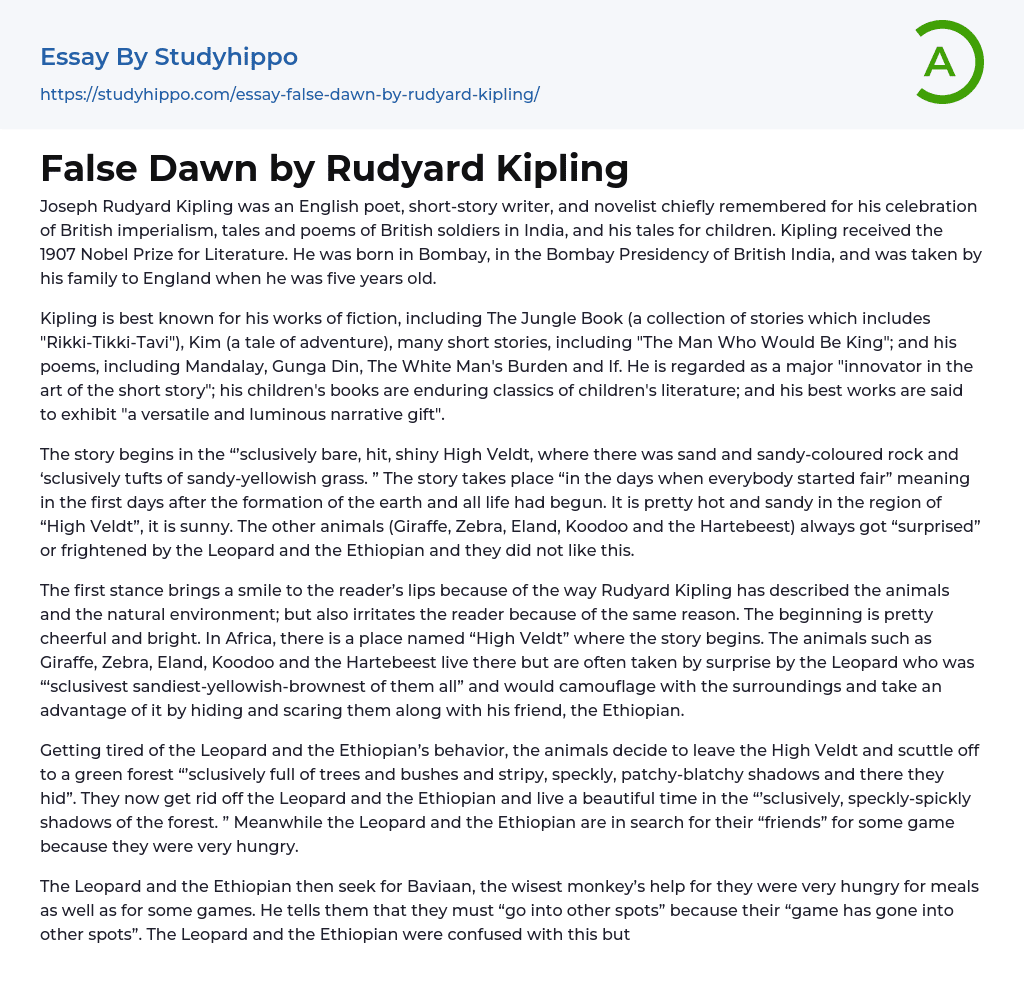 False Dawn by Rudyard Kipling Essay Example