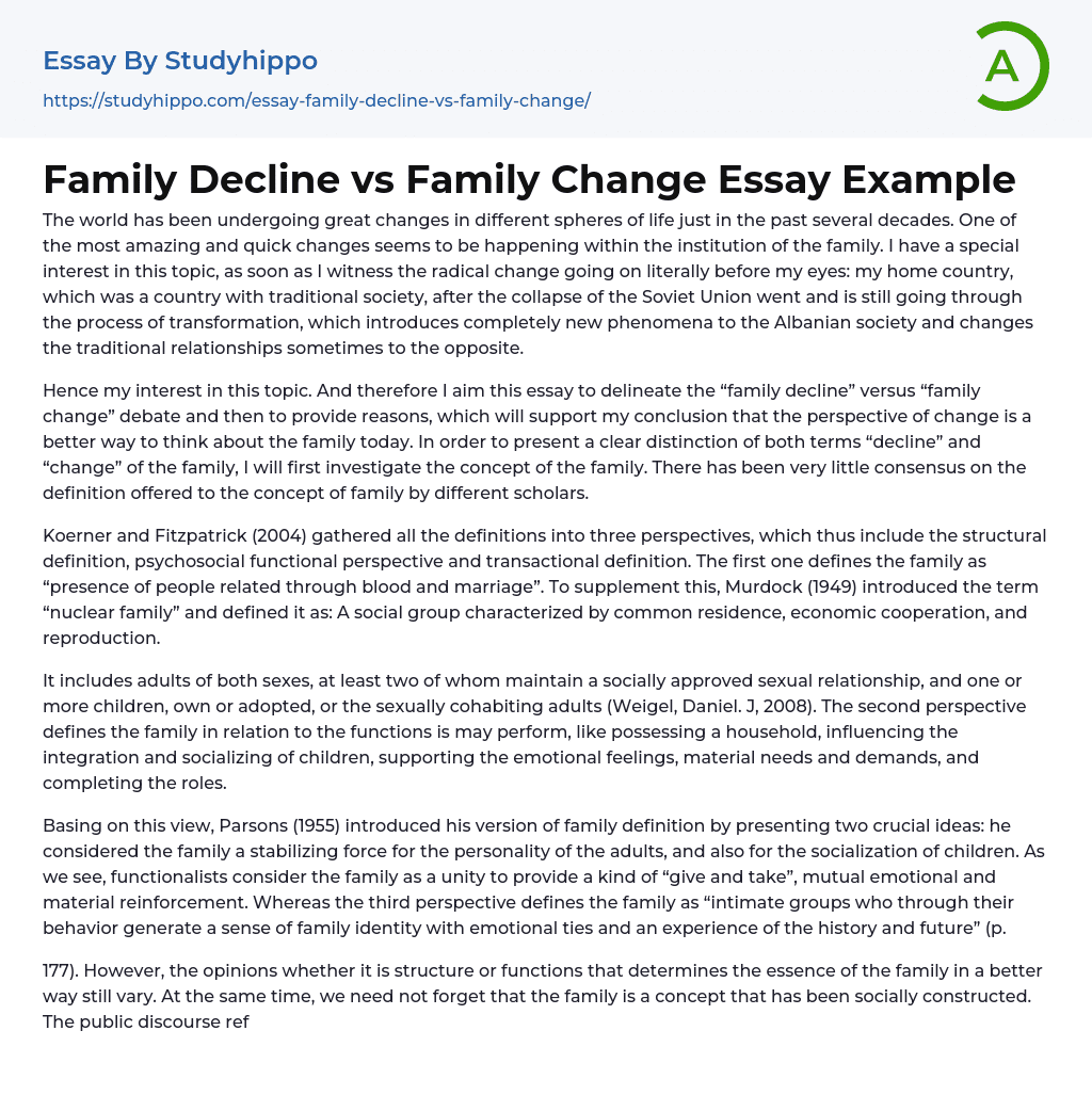 essay on changing trends in family