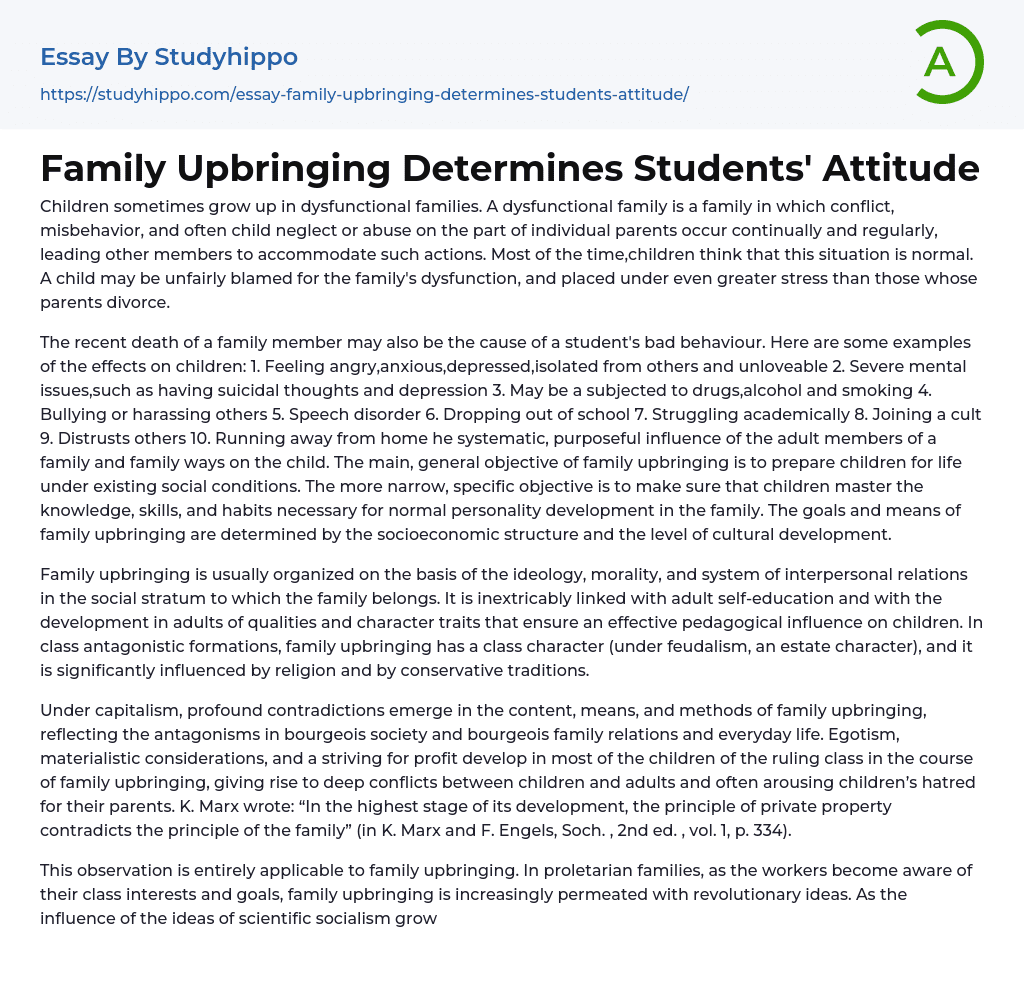 Family Upbringing Determines Students’ Attitude Essay Example