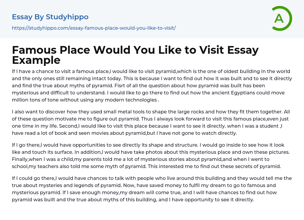 recent place you've visited essay