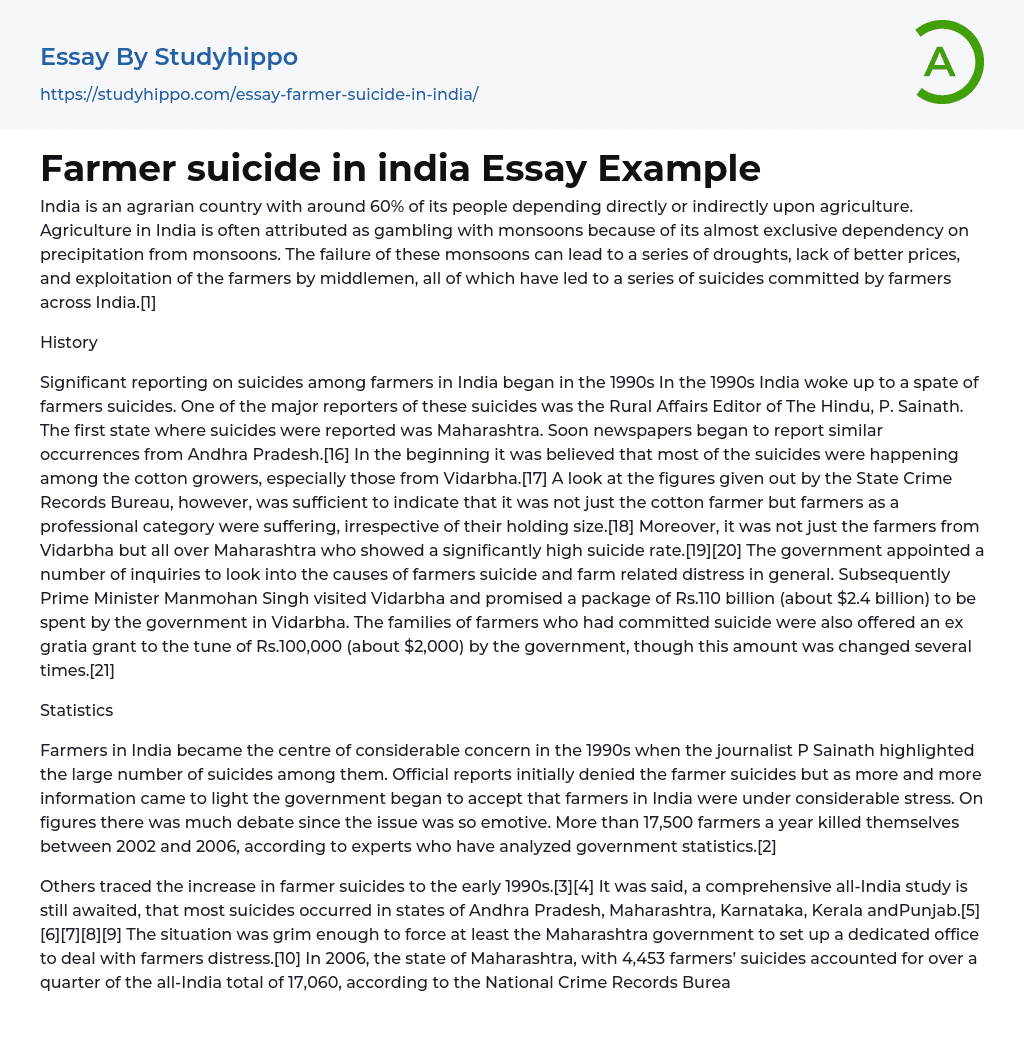 Farmer suicide in india Essay Example
