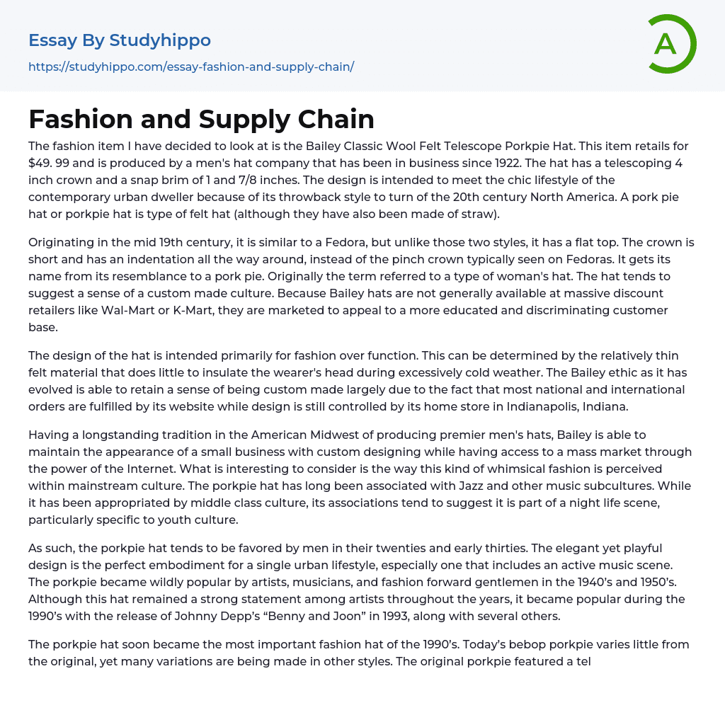Fashion and Supply Chain Essay Example