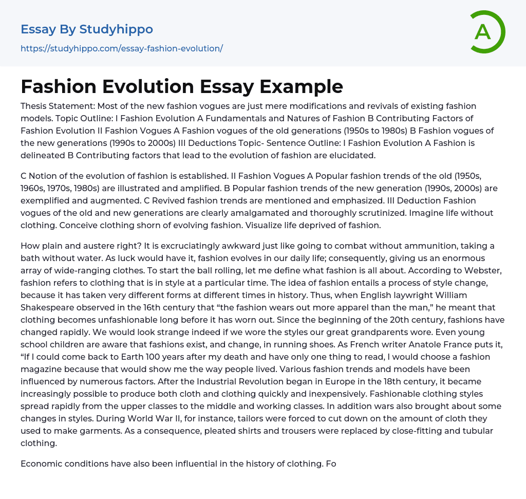 Fashion Evolution Essay Example