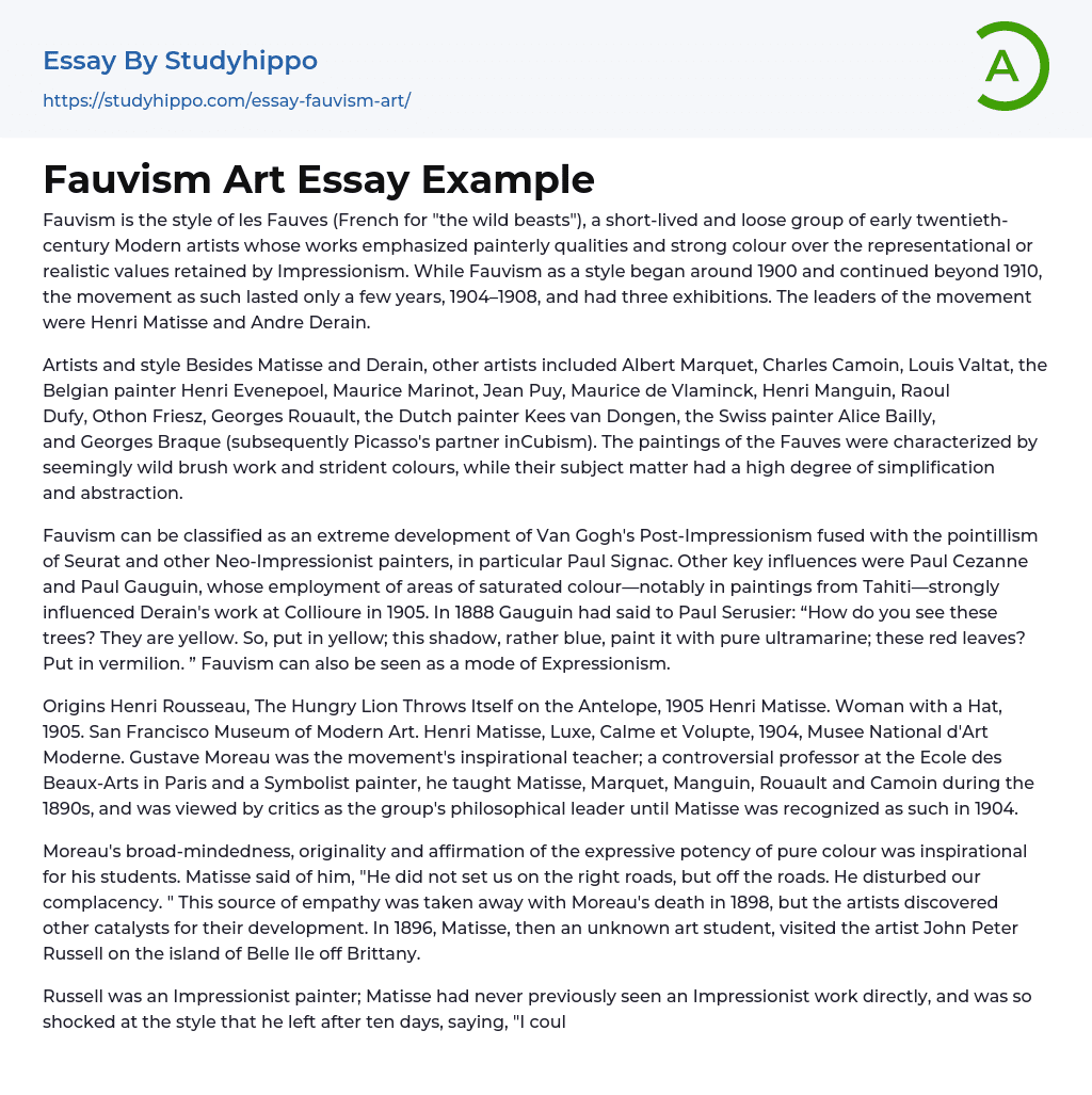 Fauvism Art Essay Example