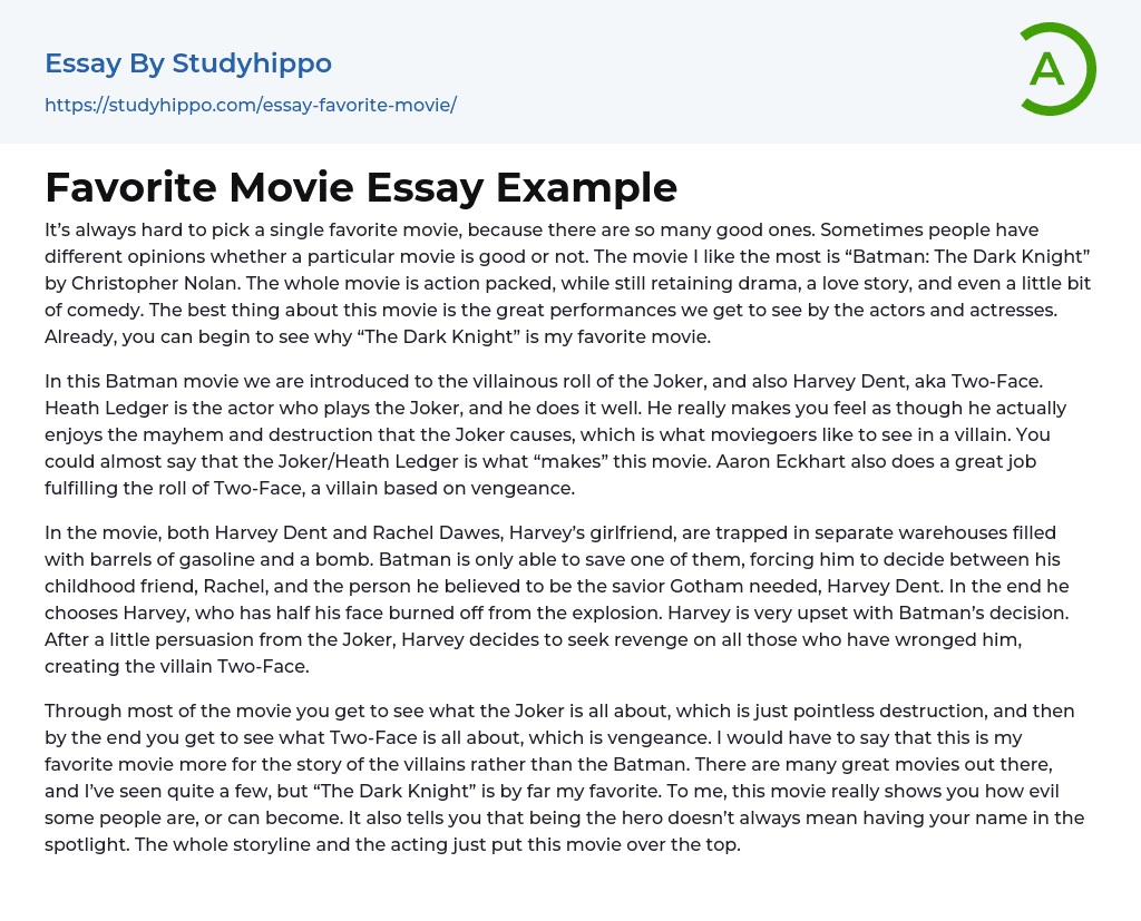 Favorite Movie Essay Example