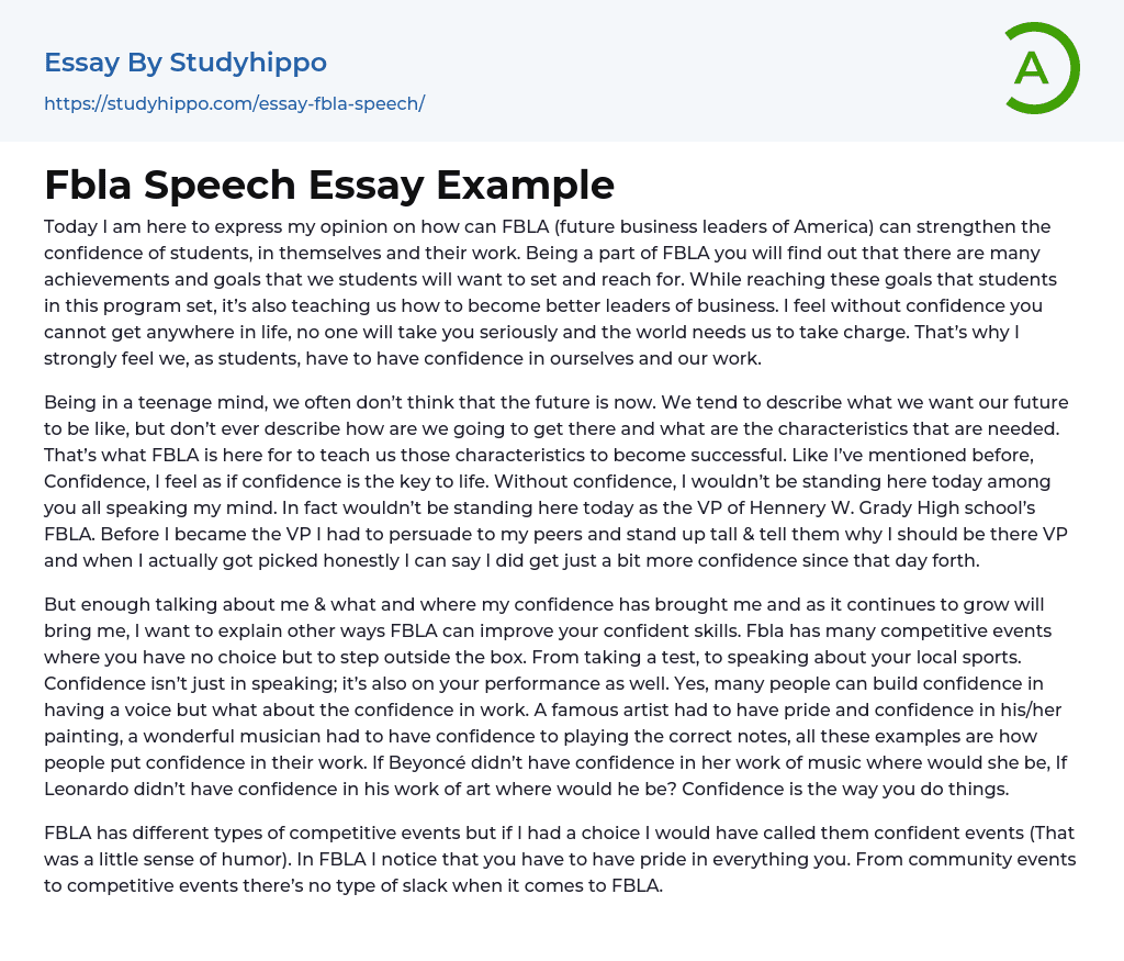Fbla Speech Essay Example
