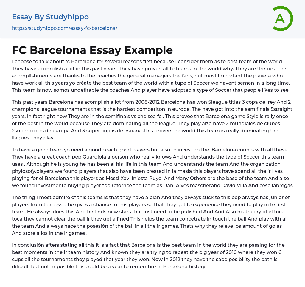 FC Barcelona Essay Example