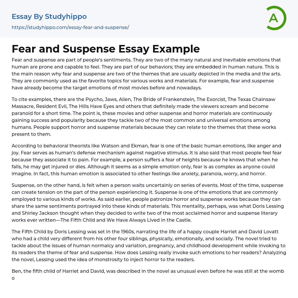 Fear and Suspense Essay Example
