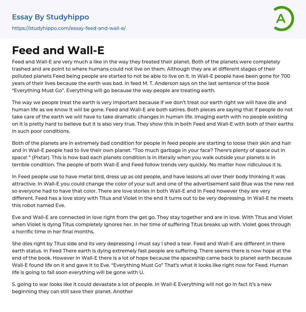 Feed and Wall-E Essay Example