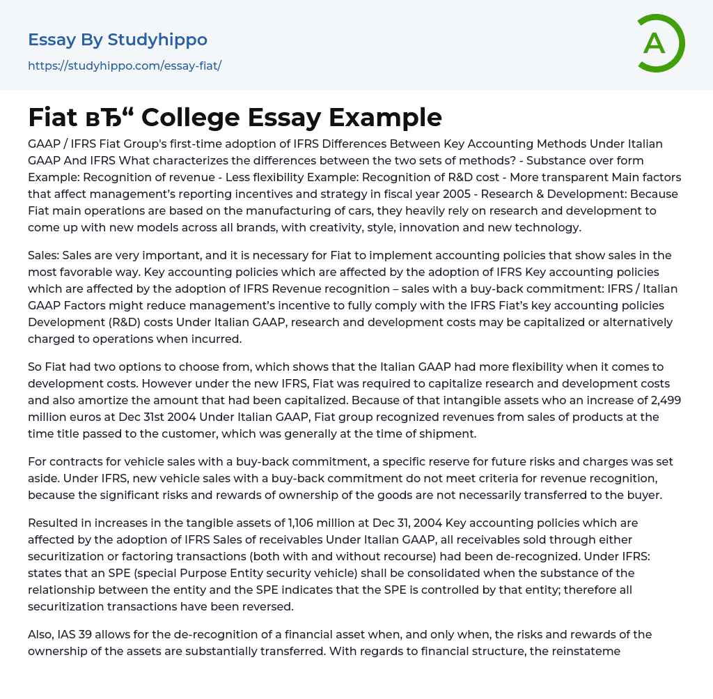 Fiat College Essay Example