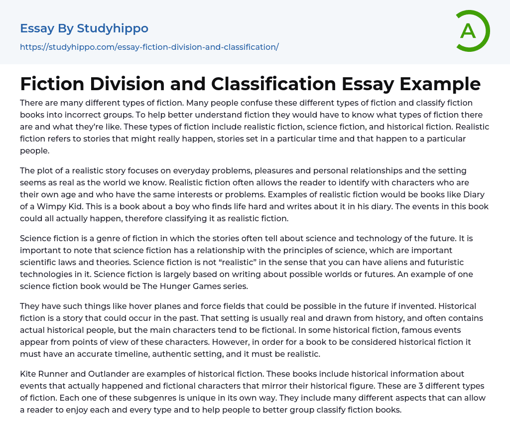 Fiction Division and Classification Essay Example