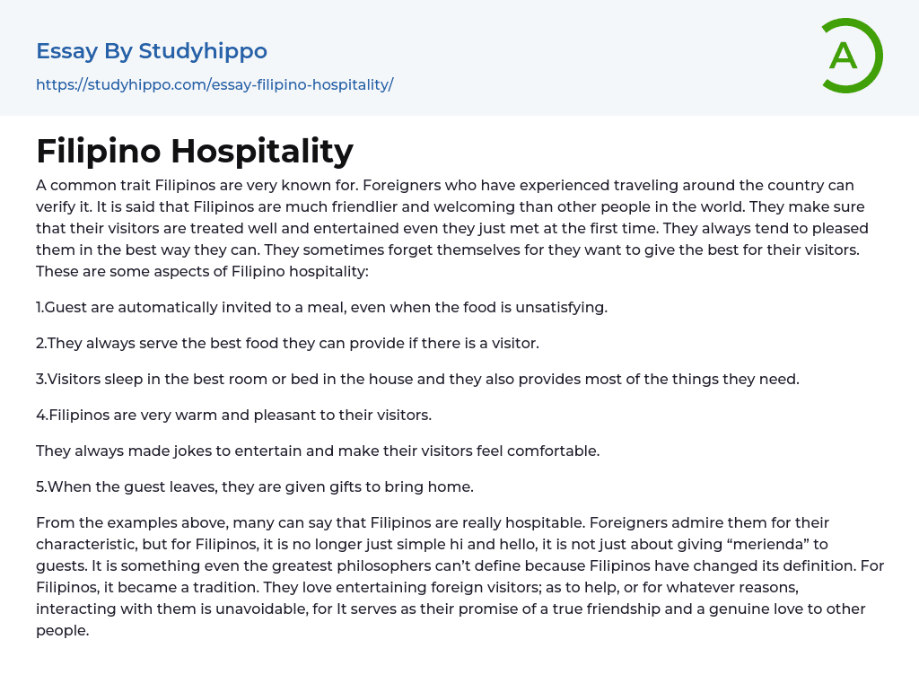 Filipino Hospitality Essay Example