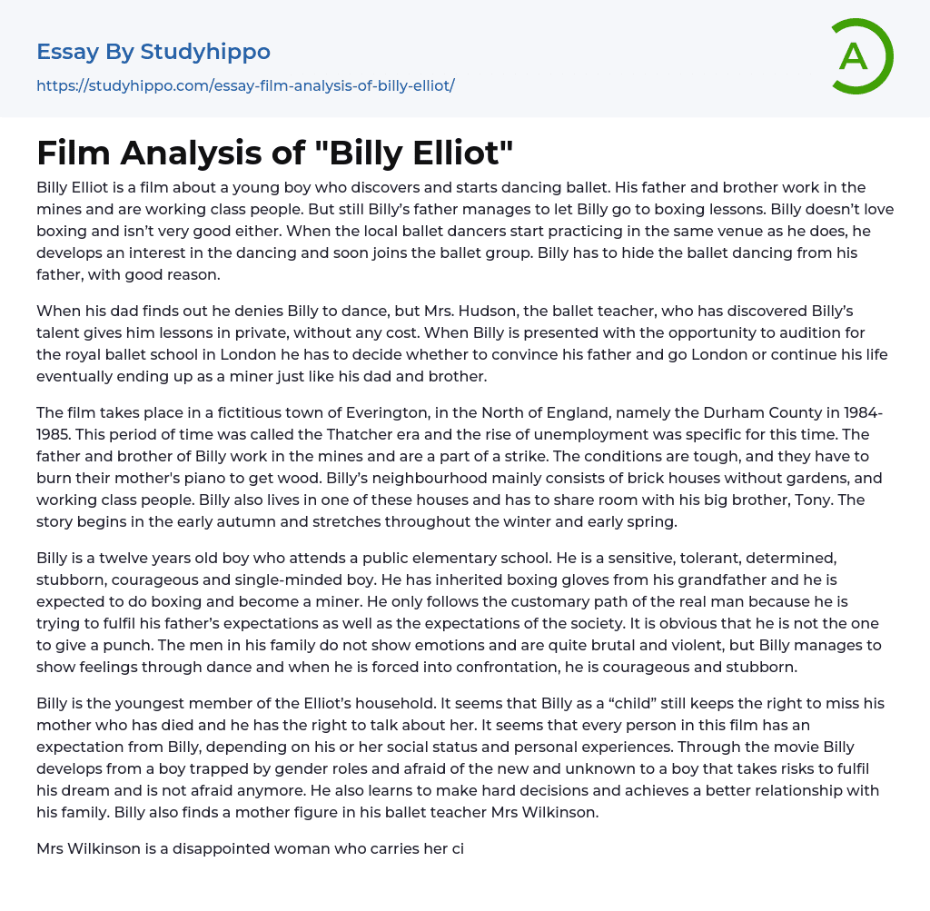 Film Analysis of “Billy Elliot” Essay Example