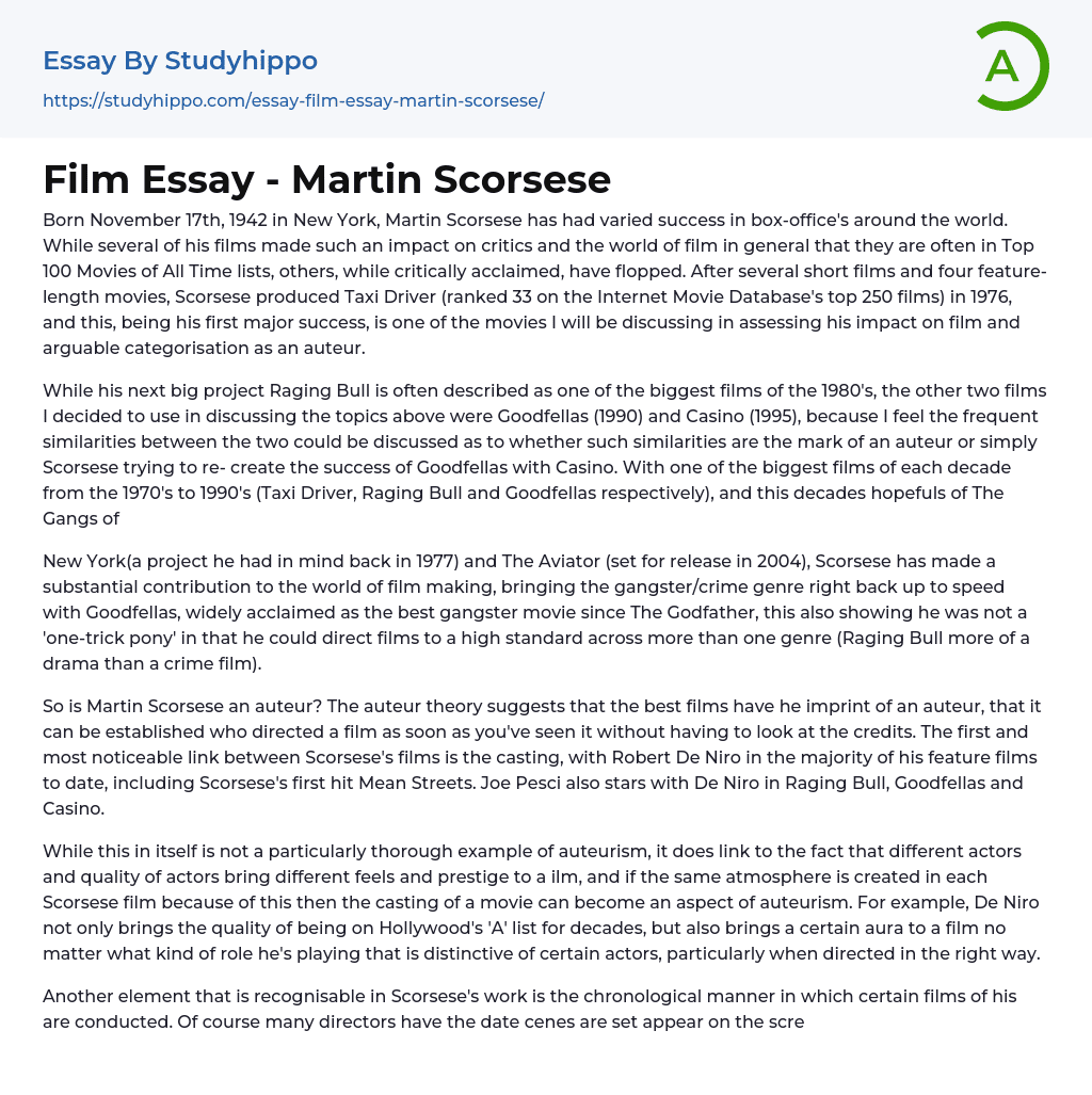 Film Essay – Martin Scorsese