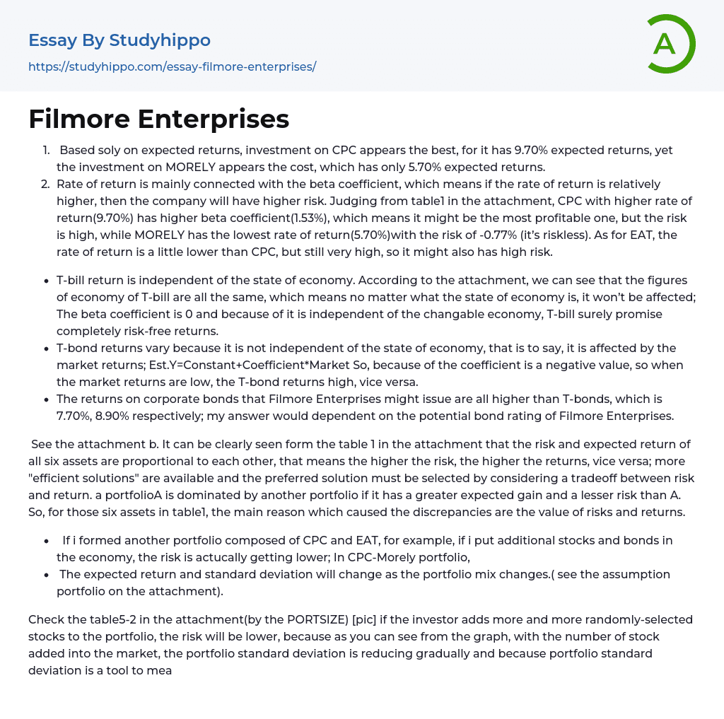 Filmore Enterprises Essay Example