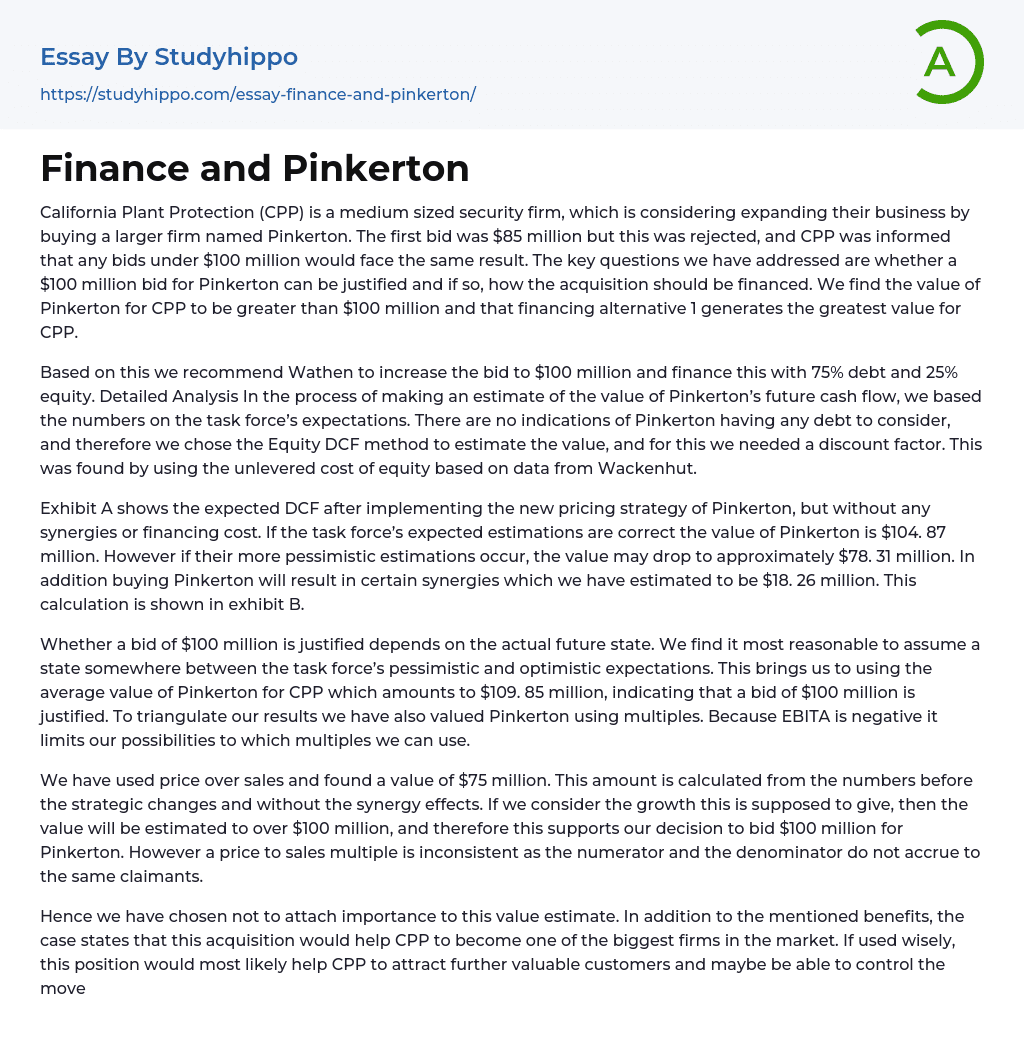 Finance And Pinkerton Essay Example StudyHippo