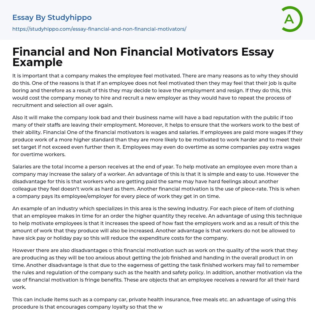 Financial and Non Financial Motivators Essay Example