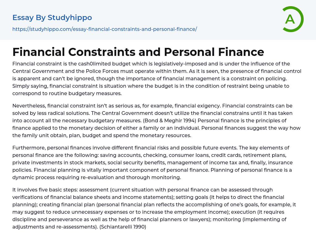 Financial Constraints and Personal Finance Essay Example