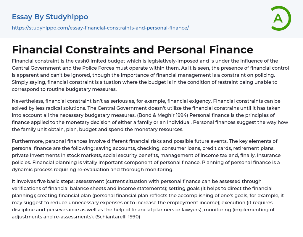 Financial Constraints And Personal Finance Essay Example StudyHippo