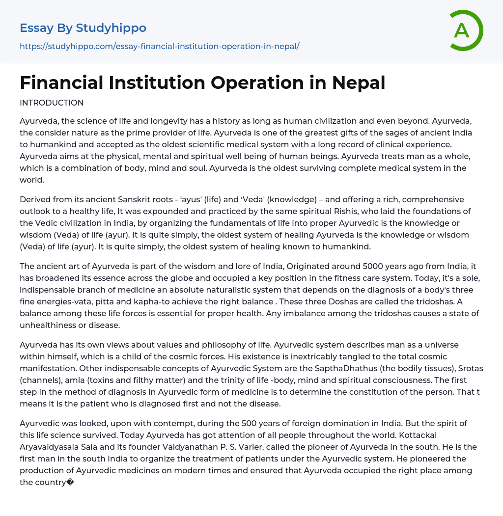 Financial Institution Operation in Nepal Essay Example