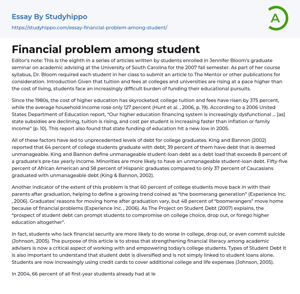 research title about financial problem of students
