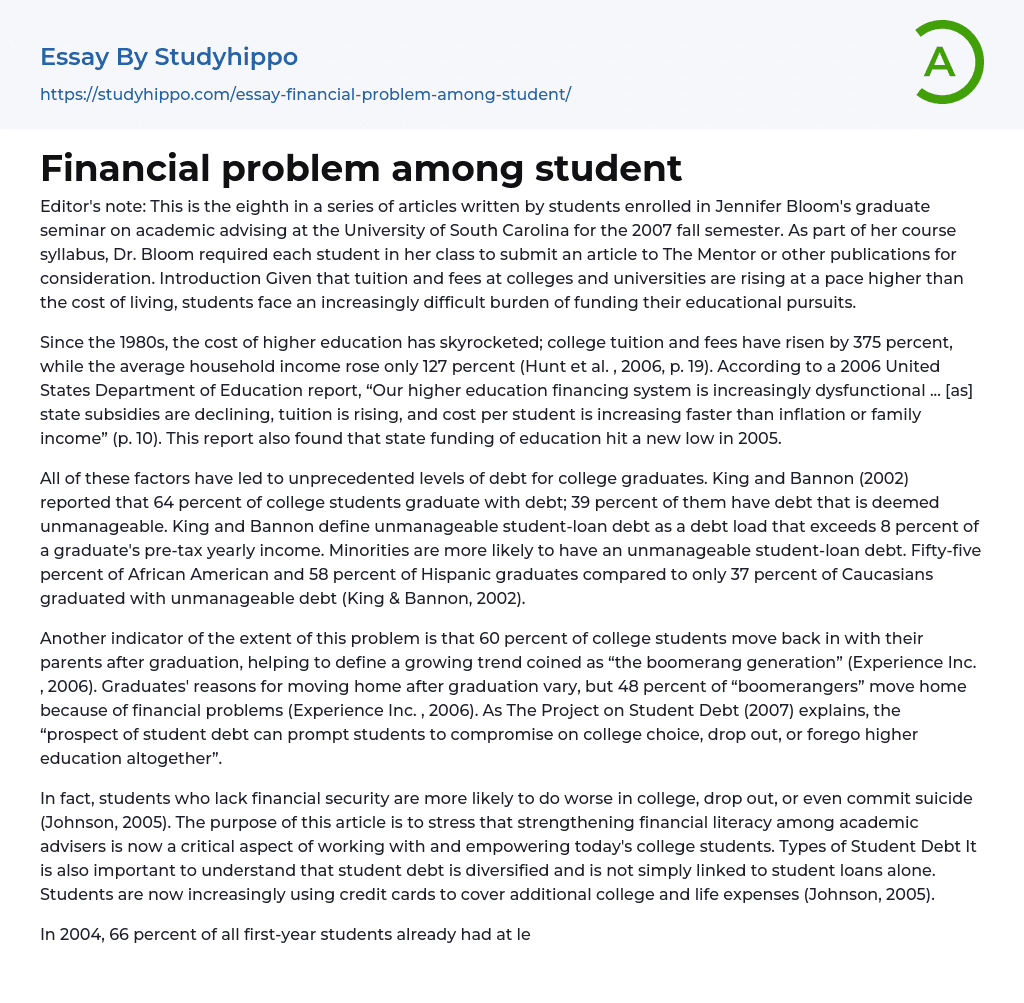 Financial Problem Among Student Essay Example StudyHippo