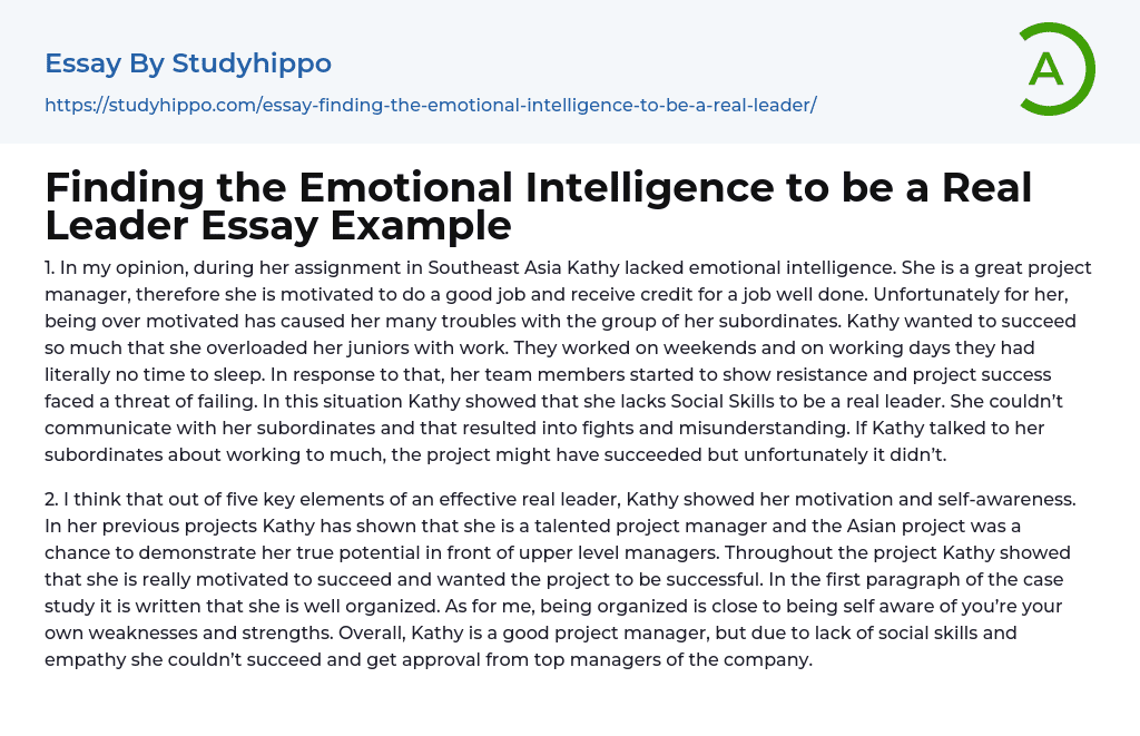Finding the Emotional Intelligence to be a Real Leader Essay Example