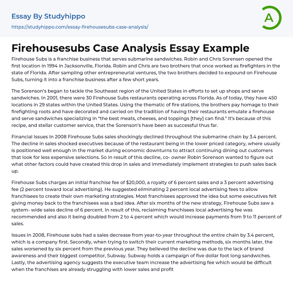 Firehousesubs Case Analysis Essay Example