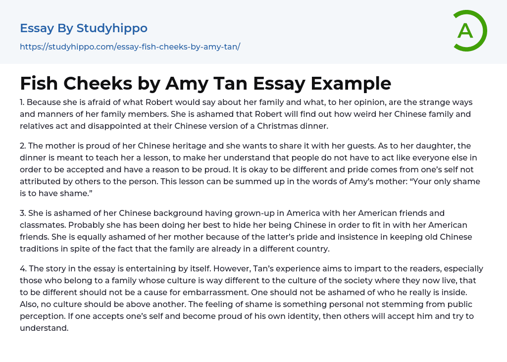 Fish Cheeks by Amy Tan Essay Example