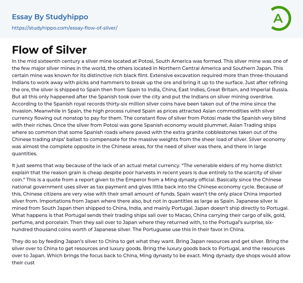 Flow of Silver Essay Example