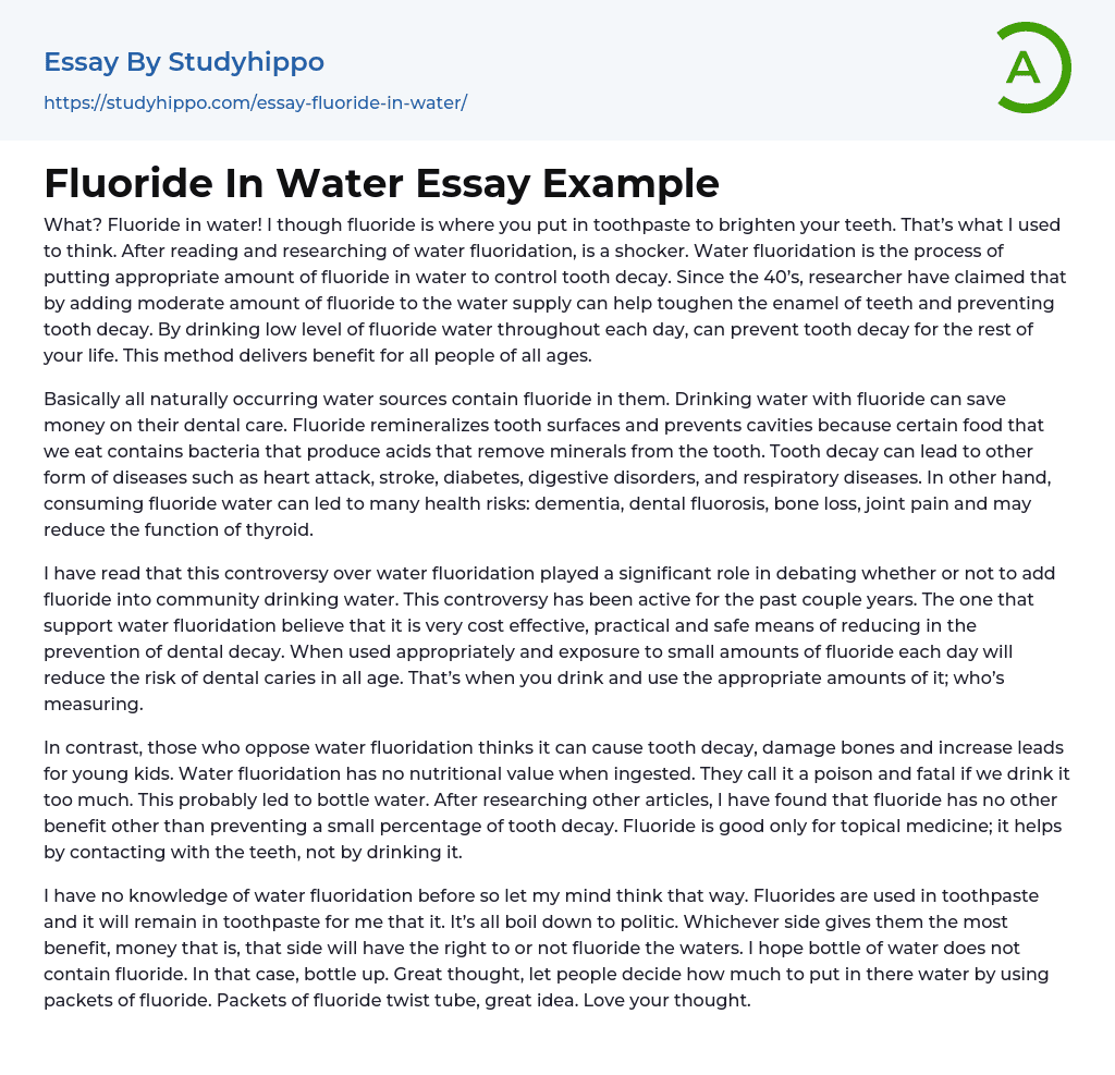 Fluoride In Water Essay Example