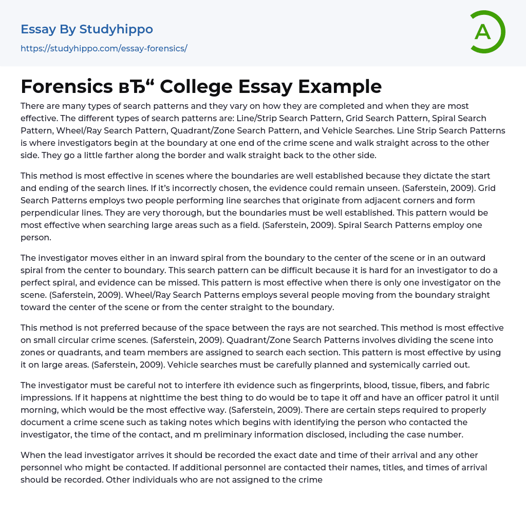 Forensics College Essay Example